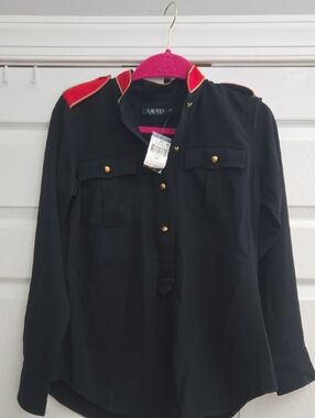 Lauren Ralph Lauren Womens Military Inspired Blouse Small Petite Long Sleeve NEW